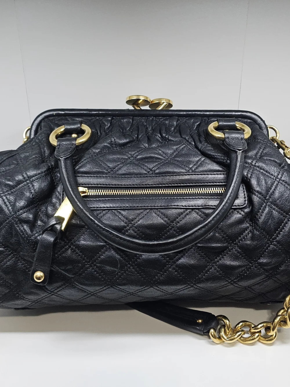 Marc Jacobs Black Quilted Satchel with Gold Hardware